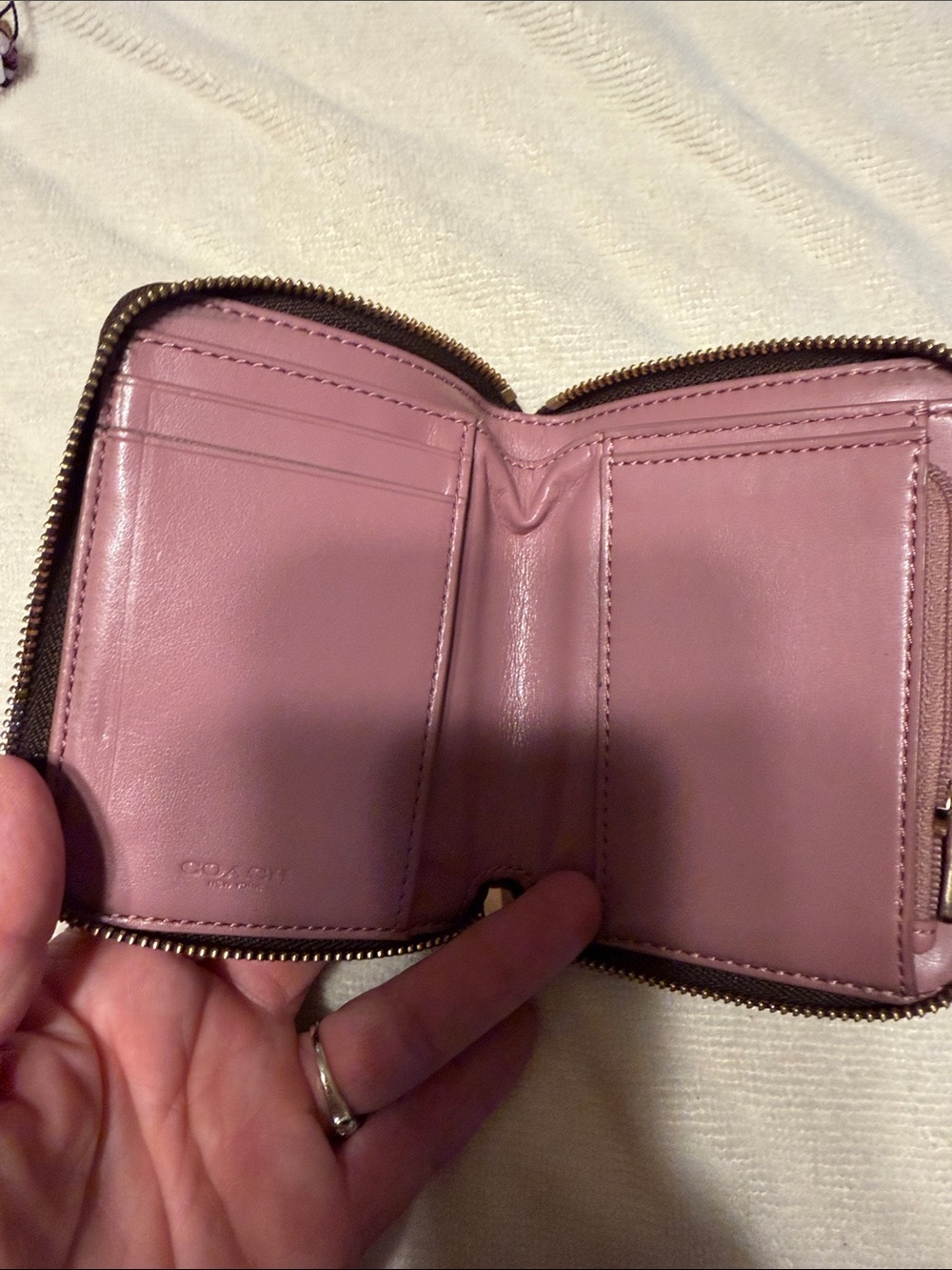 Coach Brown Floral Zip-Around Wallet with Pink and Cream Accents - Picture 3 of 5